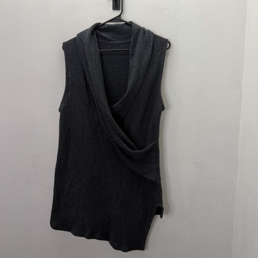 Blue Canoe Organic Womens Gray Knit V-Neck Wrap Top Size M Asymmetric Cap Sleeve